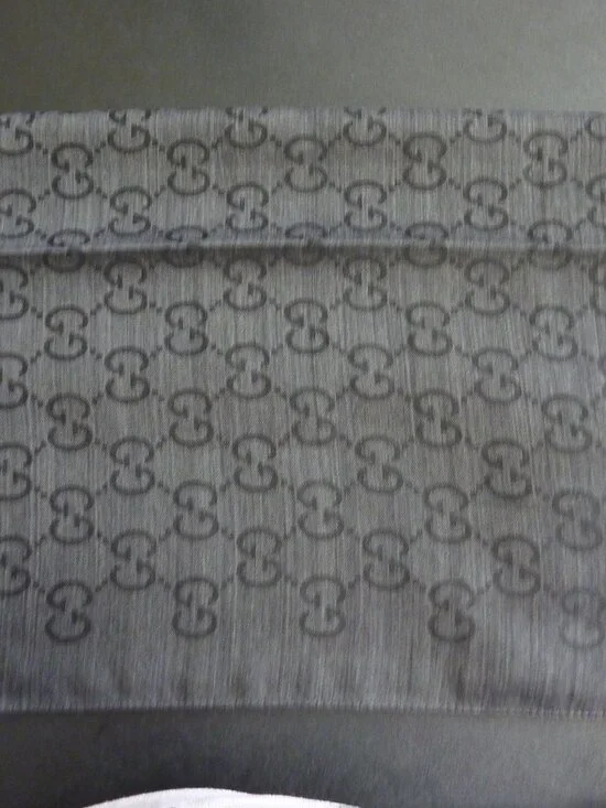 Gucci Logo Small Jacquard Wool & Silk-Blend Scarf in Gray - Picture 2 of 5